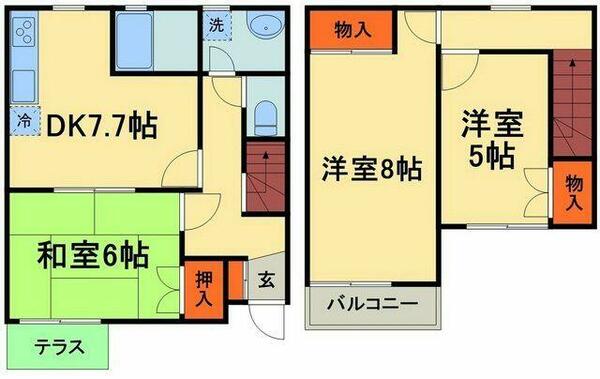 千葉県千葉市緑区あすみが丘７丁目(賃貸テラスハウス3DK・--・72.02㎡)の写真 その2