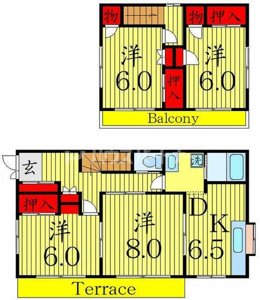 千城台東貸家｜千葉県千葉市若葉区千城台東３丁目(賃貸一戸建4DK・--・72.00㎡)の写真 その2