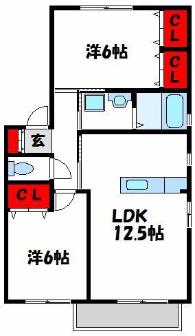 メゾンそれいゆＡ棟 101｜福岡県福津市花見が丘３丁目(賃貸アパート2LDK・1階・57.06㎡)の写真 その2