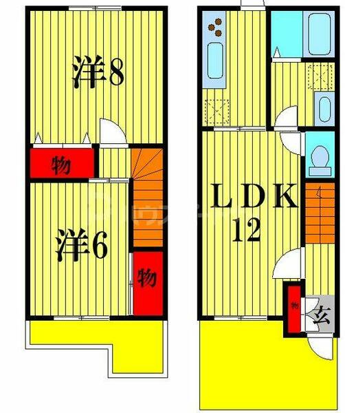 五香六実テラスハウス 102｜千葉県松戸市六実６丁目(賃貸テラスハウス2LDK・--・58.59㎡)の写真 その1