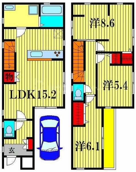 Ｋｏｌｅｔ六実♯０５ 1｜千葉県鎌ケ谷市中佐津間２丁目(賃貸一戸建3LDK・--・85.49㎡)の写真 その2