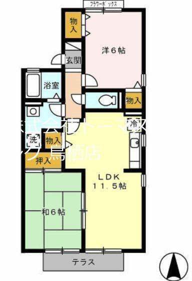 セジュール若葉 B110｜佐賀県鳥栖市神辺町(賃貸アパート2LDK・1階・55.39㎡)の写真 その2