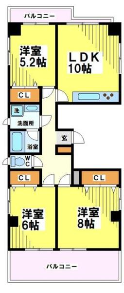 東京都調布市多摩川５丁目(賃貸マンション3LDK・5階・68.04㎡)の写真 その2