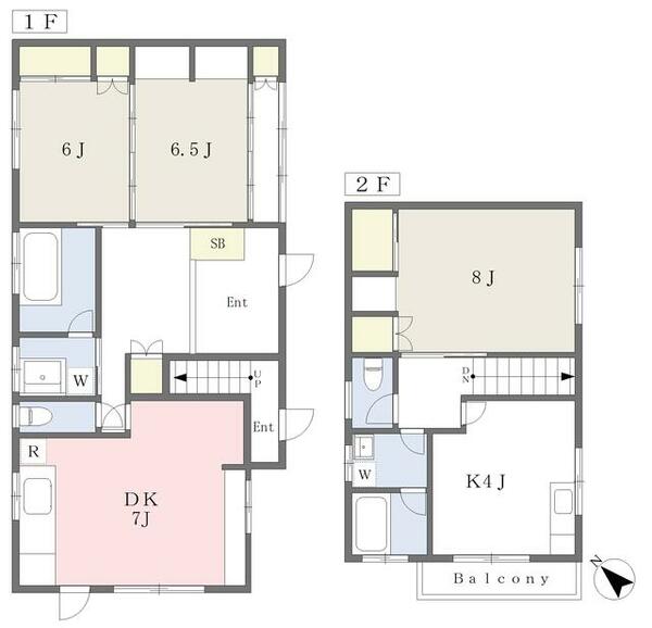 １階が2LDK、2階が1DKの2世帯（玄関別）の戸建です。