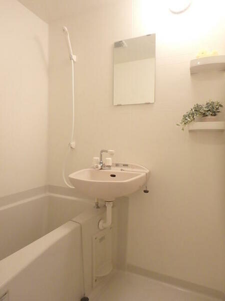 画像11:鏡付の洗面台付のバスルームです。