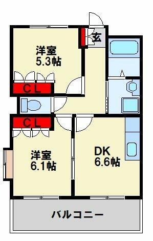 フォレストヴィラ 202｜福岡県直方市大字赤地(賃貸アパート2DK・2階・44.96㎡)の写真 その2