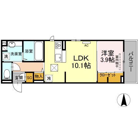 ウェイズＫ 102｜愛媛県松山市小坂３丁目(賃貸アパート1LDK・1階・38.60㎡)の写真 その2