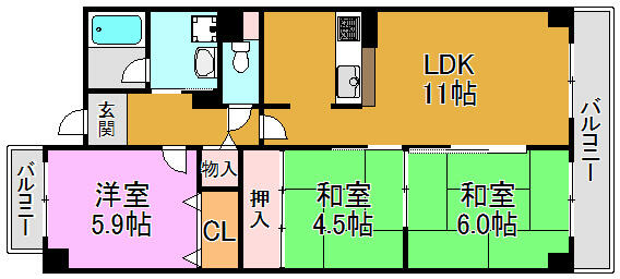 アルデールエスパシオ｜大阪府東大阪市吉田本町１丁目(賃貸マンション3LDK・3階・66.45㎡)の写真 その2