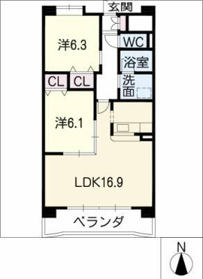 ＷＥＳＴ　ＷＯＯＤ　１ｓｔ｜愛知県小牧市岩崎５丁目(賃貸マンション2LDK・1階・63.13㎡)の写真 その2