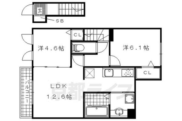 Ｃａｓａ　ＦｅｌｉｃｅⅡ 202｜京都府京都市山科区音羽稲芝(賃貸アパート2LDK・2階・58.05㎡)の写真 その2