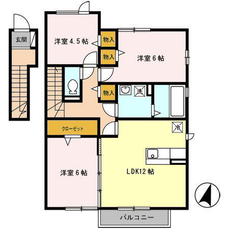 サザンディーズ　Ｄ 201｜福島県郡山市安積町笹川字上ノ台(賃貸アパート3LDK・2階・74.16㎡)の写真 その2