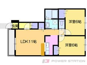 クリスタルコート｜北海道岩見沢市三条東１７丁目(賃貸アパート2LDK・1階・52.57㎡)の写真 その2