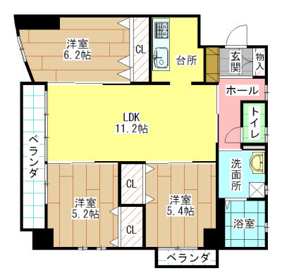 福岡県北九州市小倉北区大手町(賃貸マンション3LDK・5階・71.00㎡)の写真 その2