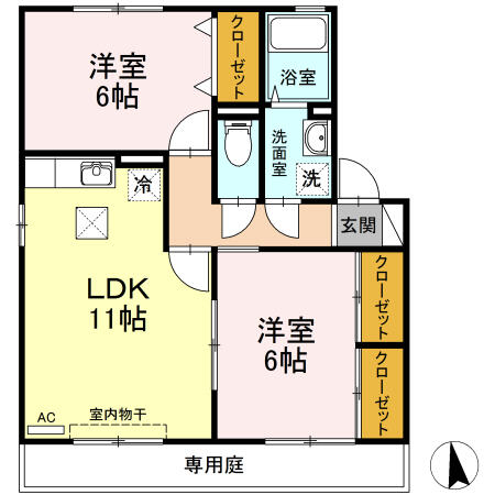 プラザ・ルミエール弐番館　Ｄ棟 D102｜徳島県徳島市八万町夷山(賃貸アパート2LDK・1階・55.40㎡)の写真 その2