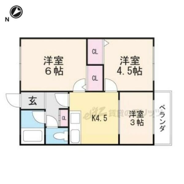 新泉ハイツＢ棟 208｜滋賀県大津市本堅田４丁目(賃貸アパート3DK・2階・46.17㎡)の写真 その2