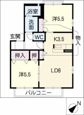 ウィステリア天白　Ｂ棟｜愛知県名古屋市天白区大根町(賃貸アパート2LDK・2階・53.56㎡)の写真 その2