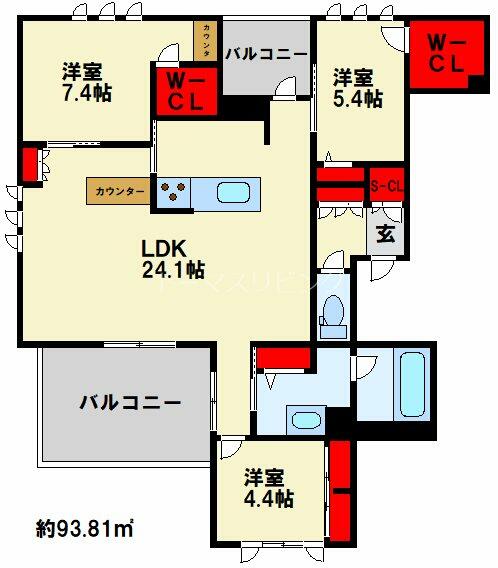 Ｈｅｒｉｔａｇｅ　Ｔａｋａｍｉｎｅ 203｜福岡県北九州市小倉北区高峰町(賃貸マンション3LDK・2階・93.81㎡)の写真 その2