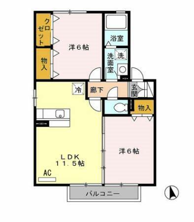 トマトヒルズ　Ｂ棟 202｜大分県日田市大字渡里清岸寺町(賃貸アパート2LDK・2階・53.73㎡)の写真 その2