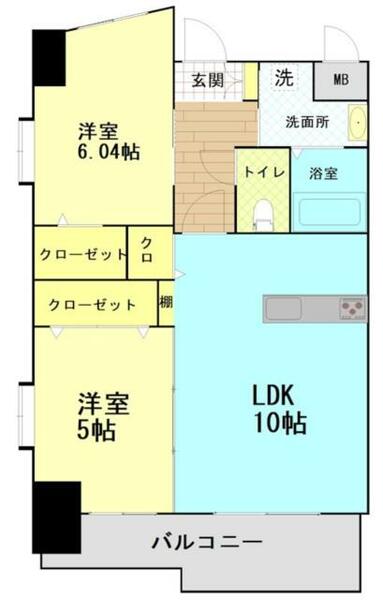 福岡県北九州市小倉北区金田２丁目(賃貸マンション2LDK・5階・52.03㎡)の写真 その2