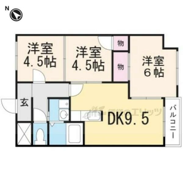 滋賀県甲賀市水口町神明(賃貸マンション3DK・3階・54.20㎡)の写真 その2