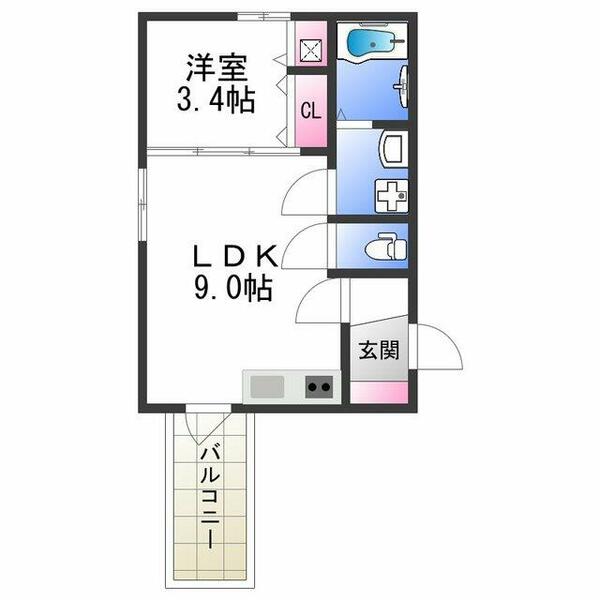 Ｆ　ａｓｅｃｉａ　Ｖｅｌｏｓ｜大阪府大阪市東住吉区矢田４丁目(賃貸アパート1LDK・3階・29.75㎡)の写真 その2