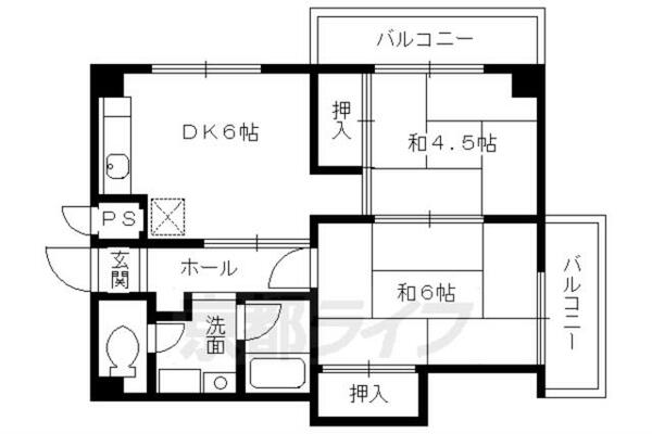 京都府京都市伏見区鍋島町(賃貸マンション2DK・2階・38.00㎡)の写真 その2