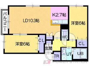 フォレスタハウス参番館｜北海道江別市元江別本町(賃貸アパート2LDK・2階・57.19㎡)の写真 その2