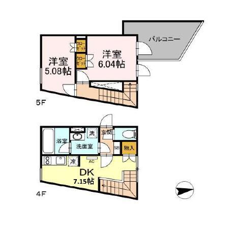 グランテージ新中野 402｜東京都中野区中央４丁目(賃貸マンション2DK・4階・46.79㎡)の写真 その2