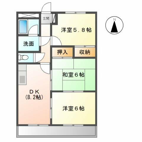 エクセレントハイツ　１号館｜岐阜県揖斐郡池田町八幡(賃貸アパート3DK・2階・57.75㎡)の写真 その2