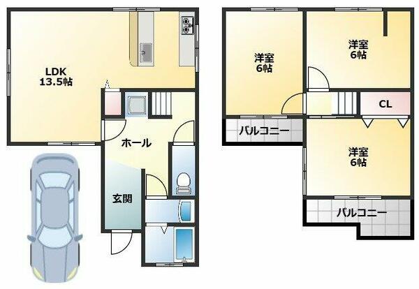 ポルックス戸建て田辺２丁目｜大阪府柏原市田辺２丁目(賃貸一戸建3LDK・--・71.00㎡)の写真 その2