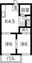 エバーグリーンＡ棟 202 ｜ 愛知県岡崎市上地２丁目（賃貸アパート2DK・2階・35.00㎡） その2