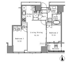 Ｗｈｉｔｅ　Ｔｏｗｅｒ　Ｈａｍａｍａｔｓｕｃｈｏ 2105 ｜ 東京都港区浜松町１丁目（賃貸マンション2LDK・21階・62.53㎡） その2