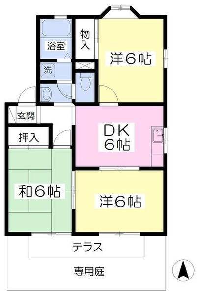 レピュート鶴羽田Ｂ棟 102｜熊本県熊本市北区鶴羽田４丁目(賃貸アパート3DK・1階・52.99㎡)の写真 その2