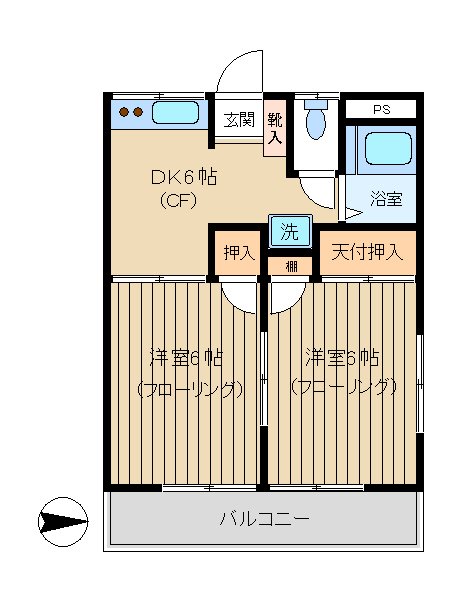 東京都日野市三沢(賃貸アパート2DK・2階・37.19㎡)の写真 その2