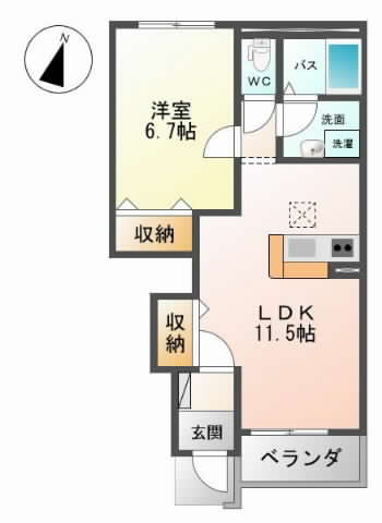 ハッピープラザ｜栃木県栃木市城内町２丁目(賃貸アパート1LDK・1階・44.95㎡)の写真 その2