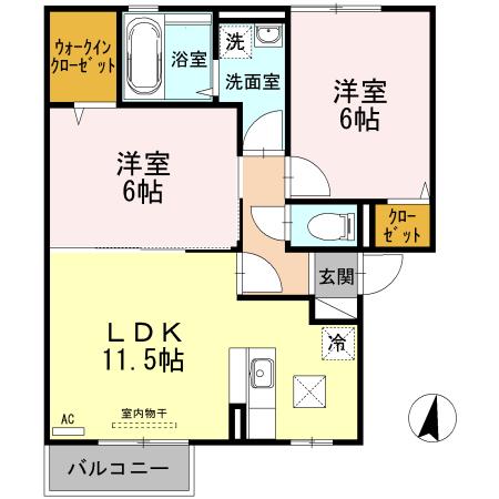 ストリートＭ｜愛媛県新居浜市篠場町(賃貸アパート2LDK・1階・55.40㎡)の写真 その2