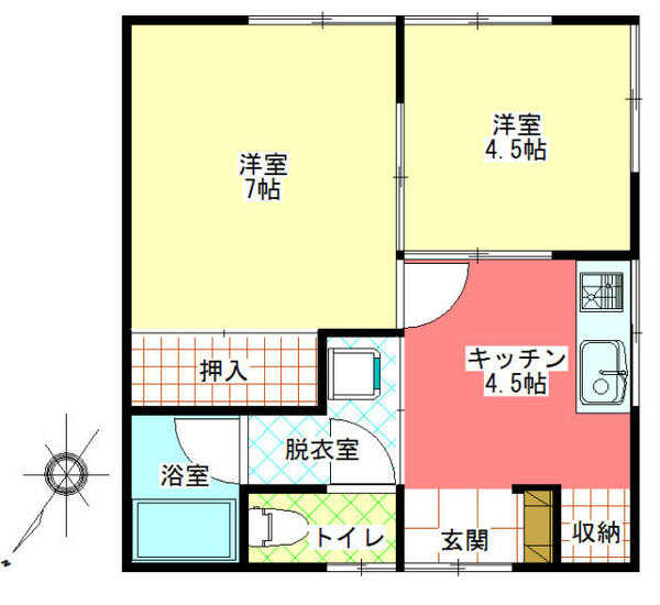 戸町２丁目　グリーンコーポ　二本松Ｄ棟３分 202｜長崎県長崎市戸町２丁目(賃貸アパート2K・2階・37.78㎡)の写真 その2