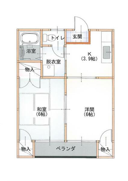 ドルミ 102｜岩手県一関市三関字日照(賃貸アパート2K・1階・39.74㎡)の写真 その2