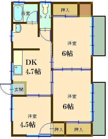 リヴィエール前野 E｜群馬県桐生市菱町４丁目(賃貸一戸建3DK・--・49.68㎡)の写真 その2