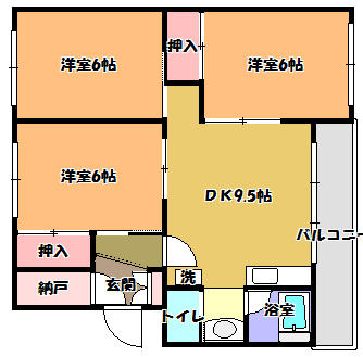 ＫＴハイツ 102｜北海道室蘭市沢町(賃貸マンション3DK・1階・57.51㎡)の写真 その1