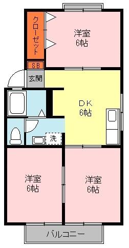 カーサ若葉 A201｜岡山県岡山市南区若葉町(賃貸アパート3DK・2階・51.23㎡)の写真 その2