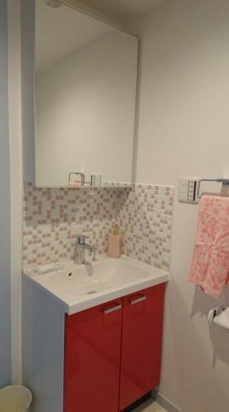 画像15:洗面脱衣室　１面鏡になります。可愛いタイルをはります