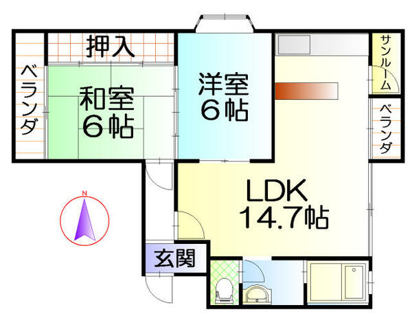 ビューラーＦＭ｜富山県富山市太郎丸西町２丁目(賃貸アパート2LDK・3階・68.40㎡)の写真 その2