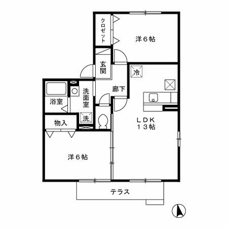 ウィルネストＡ棟 101｜大分県日田市丸山２丁目(賃貸アパート2LDK・1階・54.00㎡)の写真 その2