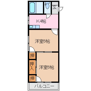 田中ハイツ 203｜徳島県徳島市南佐古六番町(賃貸アパート2K・2階・33.60㎡)の写真 その2