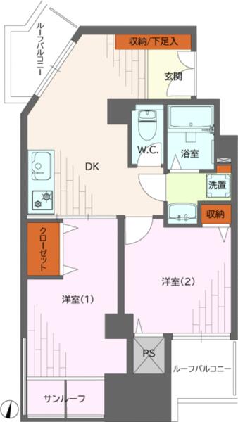 ライオンズマンション六本木 311｜東京都港区六本木５丁目(賃貸マンション2DK・3階・44.92㎡)の写真 その2