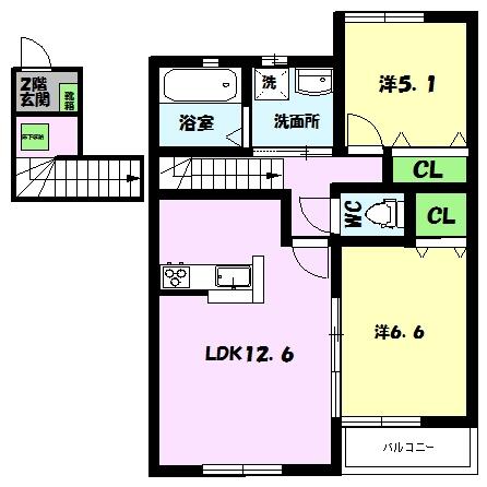 ラシーネＡ・Ｂ｜熊本県阿蘇市西小園(賃貸アパート2LDK・2階・61.76㎡)の写真 その2
