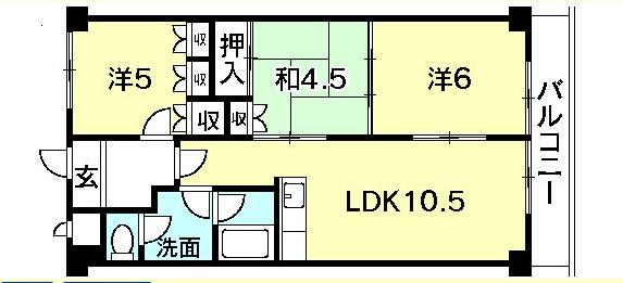 第１７柴田マンション 304｜徳島県徳島市勝占町外敷地(賃貸マンション3LDK・3階・66.00㎡)の写真 その2