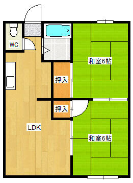 服部ハイツ 102｜熊本県人吉市瓦屋町(賃貸アパート2LDK・2階・42.57㎡)の写真 その2