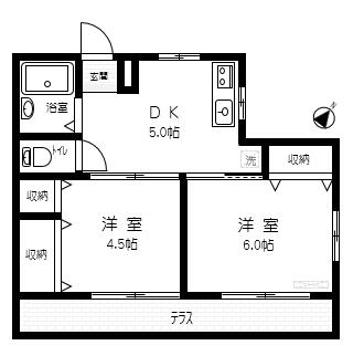 ニューホープ 102｜東京都国立市東２丁目(賃貸マンション2DK・1階・35.00㎡)の写真 その2